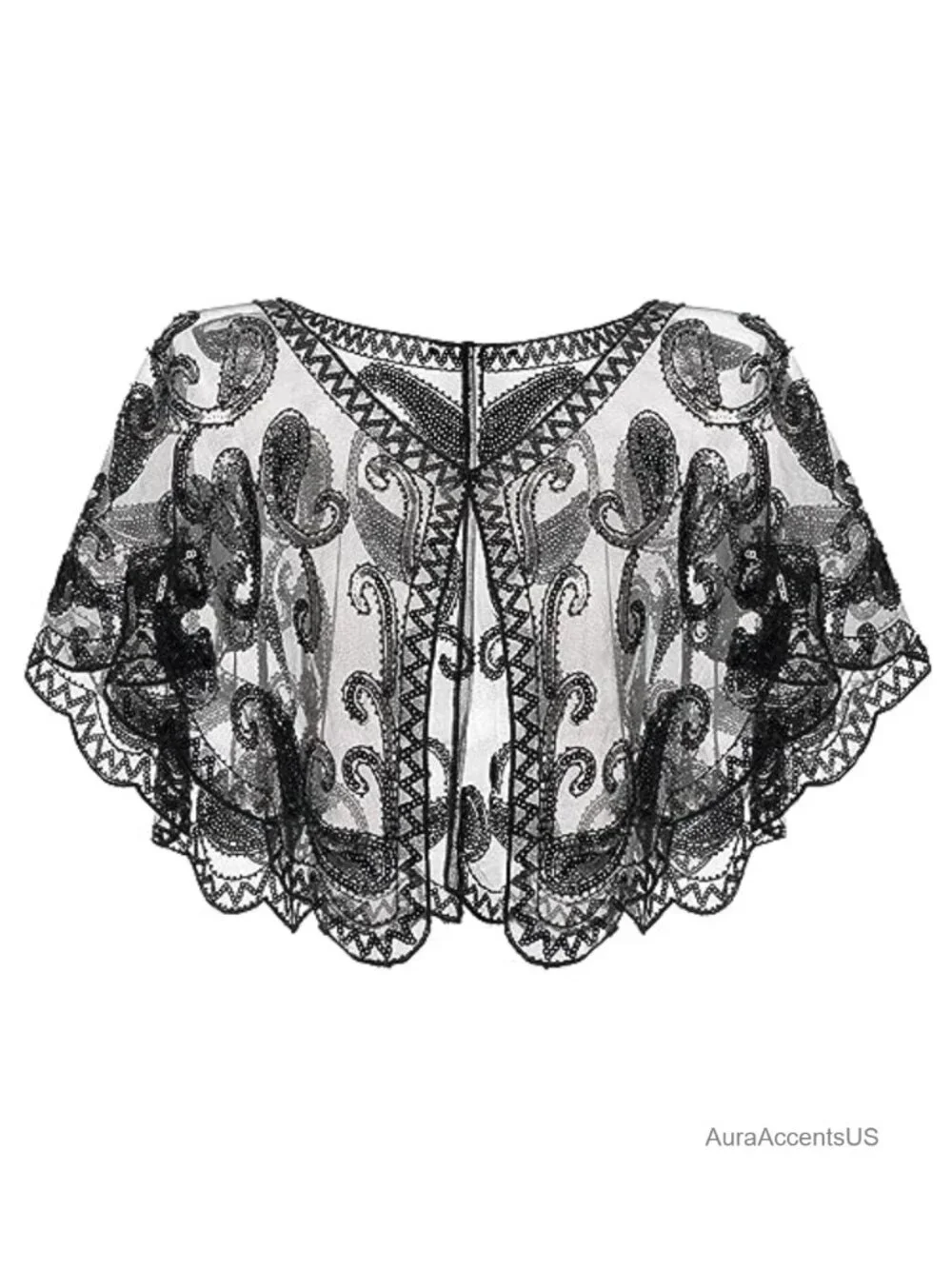 Sequin Beaded 1920s Flapper Shawl Wrap Evening Party Cape Mesh